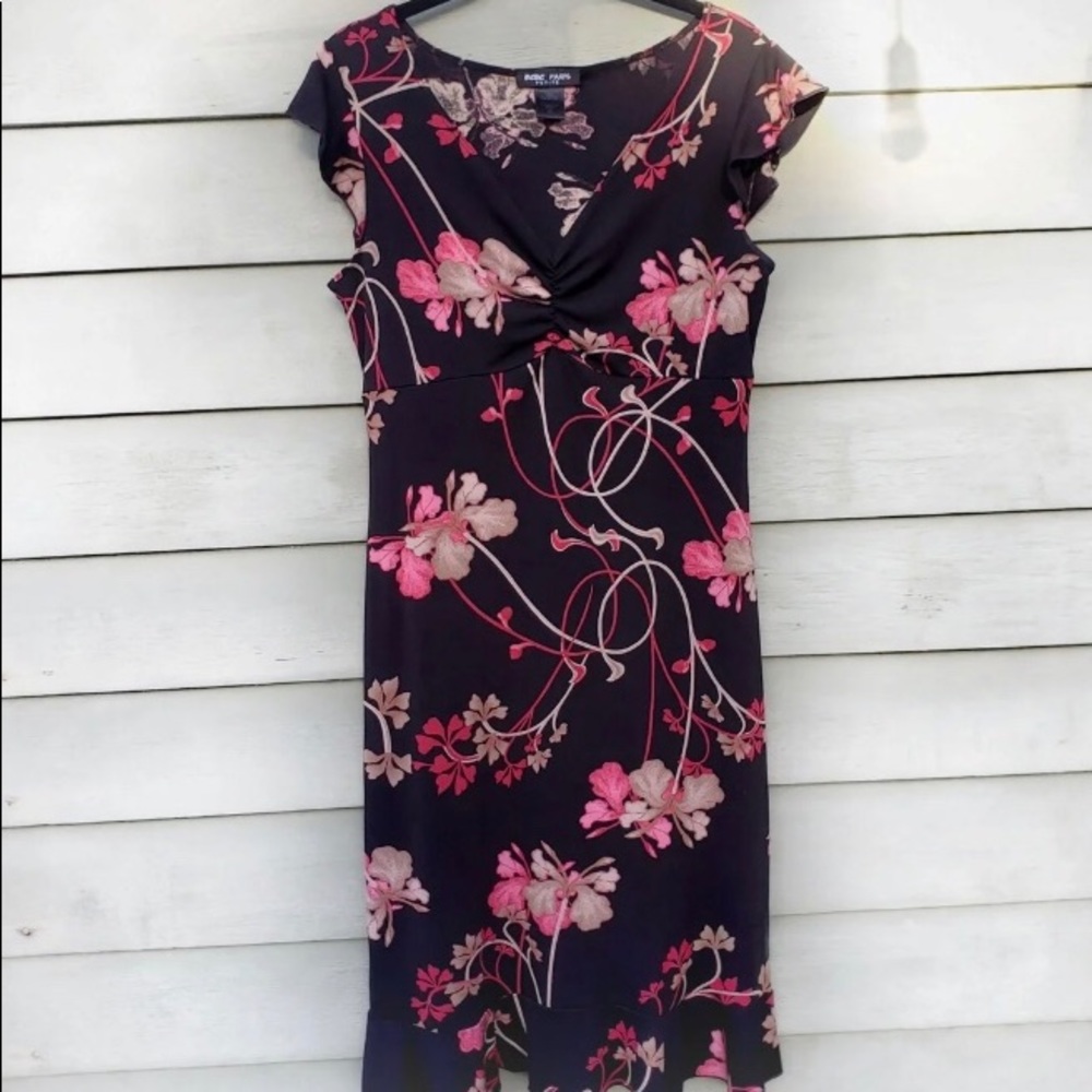Bcbg petite size 10 dress black and pink flowers